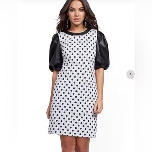 NY&Co Polka Dot Vegan Leather Sleeve Dress
